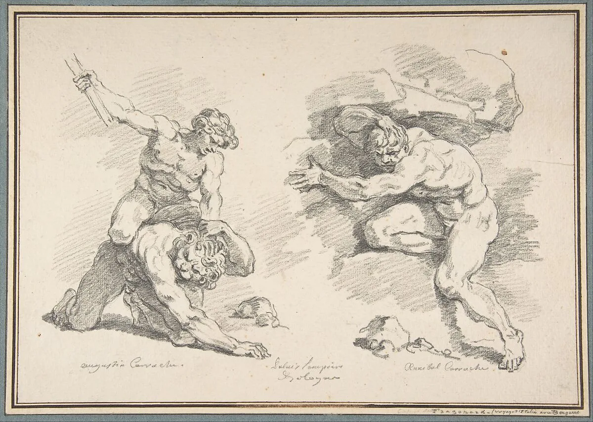 Hercules and Cacus, after Annibale Carracci, and the Destruction of Enceladus, after Agostino Carracci — Jean Honoré Fragonard