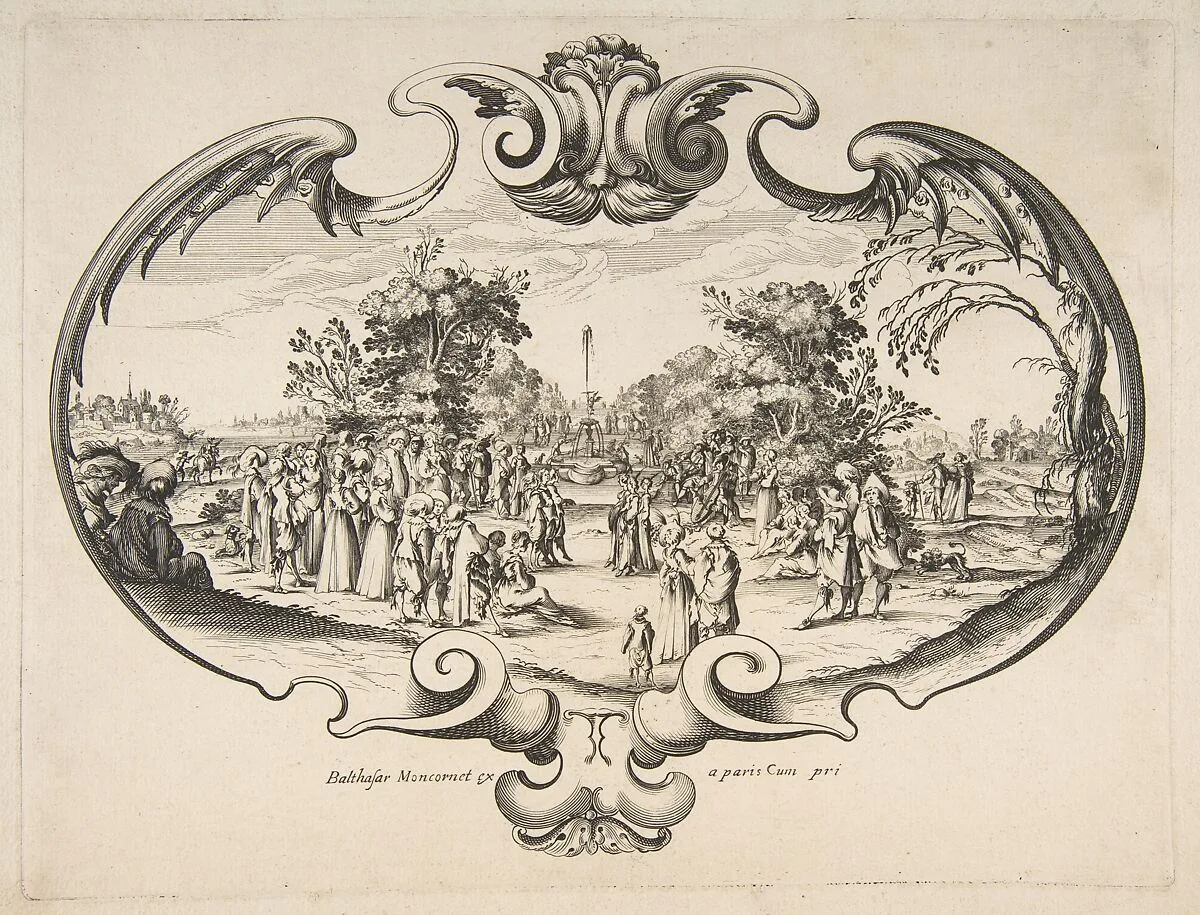 Fan with figures in a garden — Nicolas Cochin|Stefano della Bella