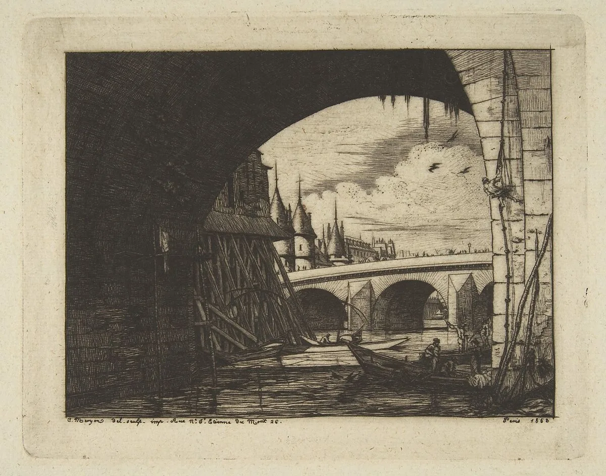 Archway, Pont Nôtre-Dame, Paris, from "Etchings of Paris" — Charles Meryon
