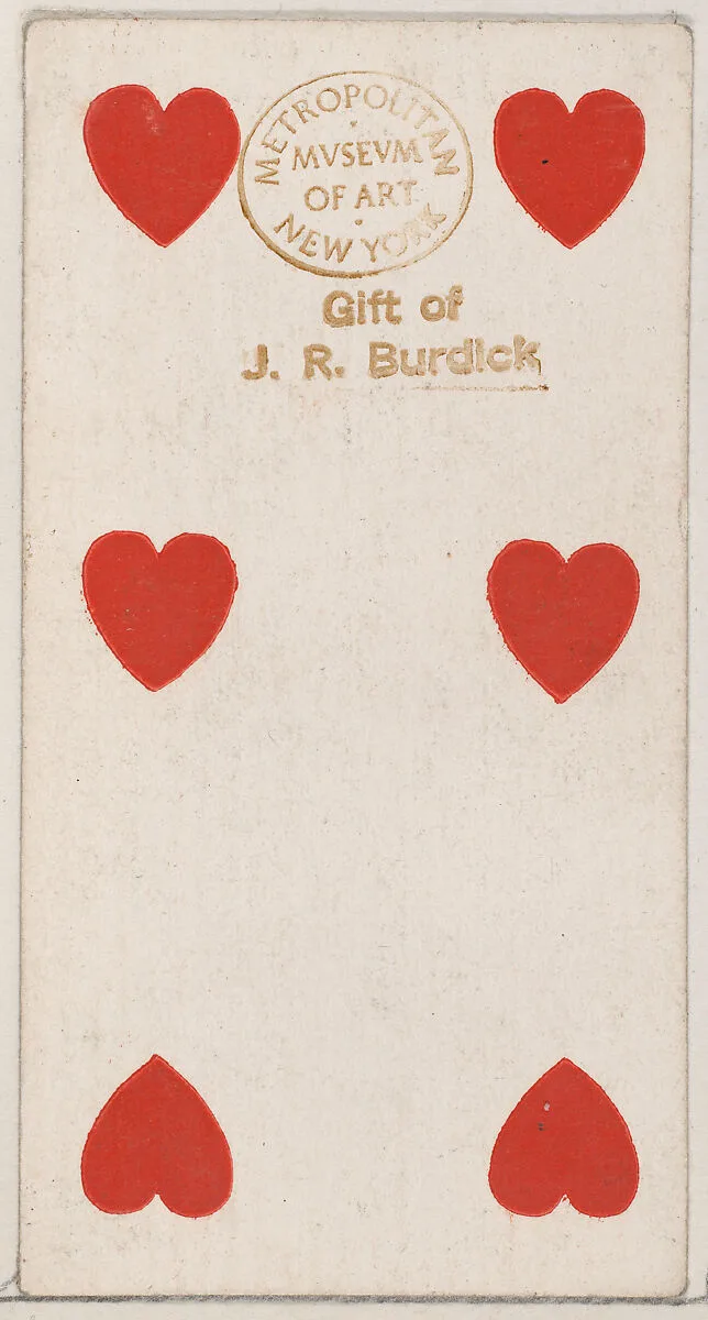 Six Hearts, from the Playing Cards series (N84) to promote Turkish Cross-Cut Cigarettes for W. Duke, Sons and Co. — W. Duke, Sons & Co.