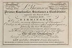 Trade Card for L. Thomson, Printer, Bookseller, Stationer, and Bookbinder — L. Thomson