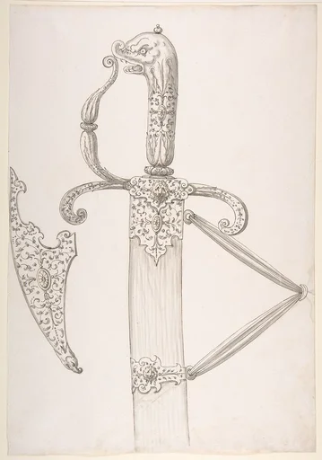 Drawing of Design for Sword Hilt and Tip of Scabbard (Dolphin-Head Grip)