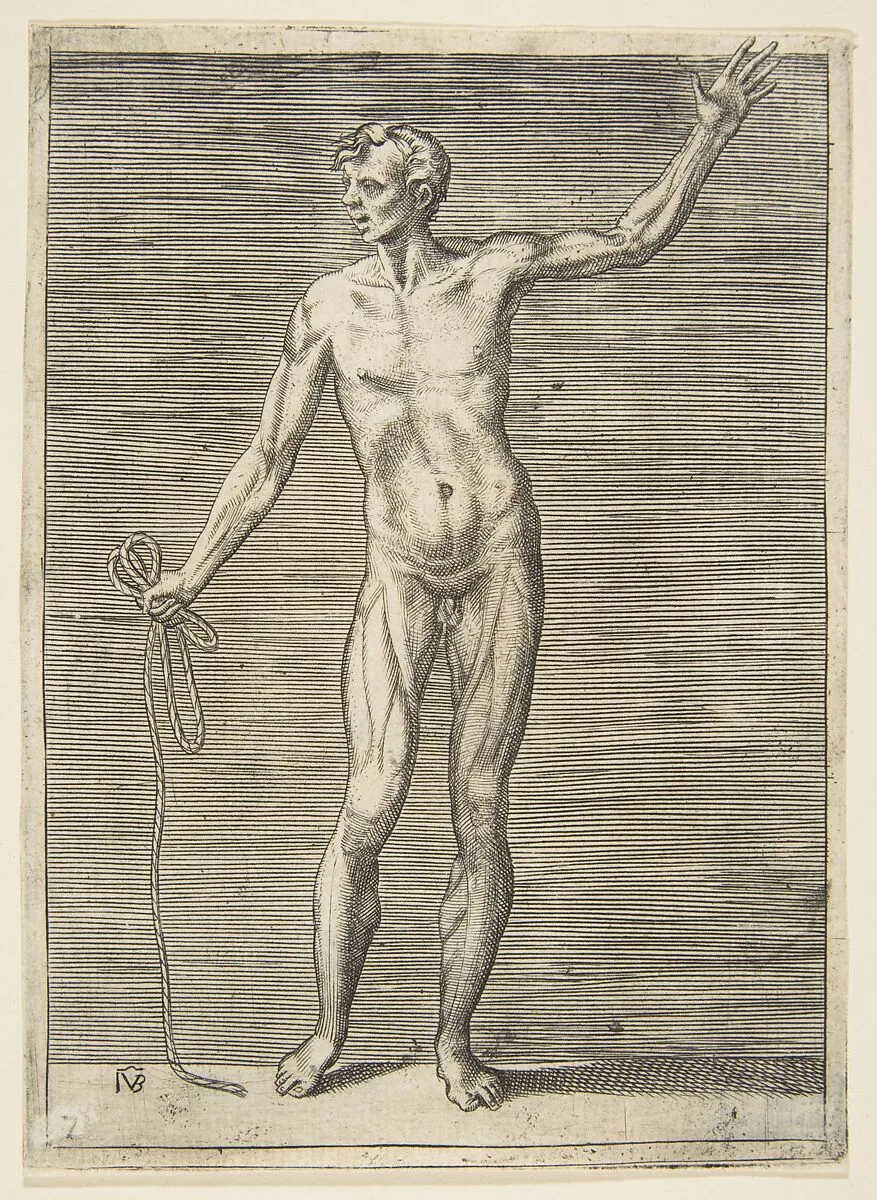 Man seen from the Front, holding a Rope in his right Hand — Giulio Bonasone