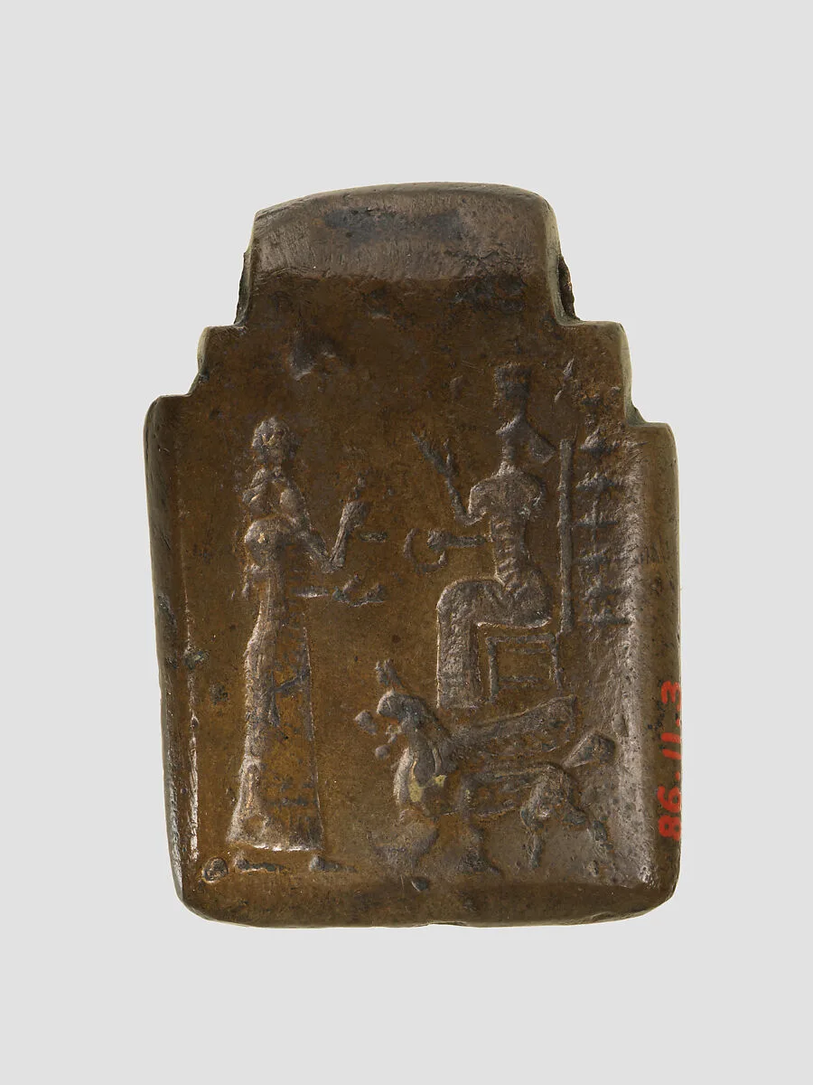 Amulet with fighting demons; on reverse: Ishtar enthroned and worshiper — Unknown