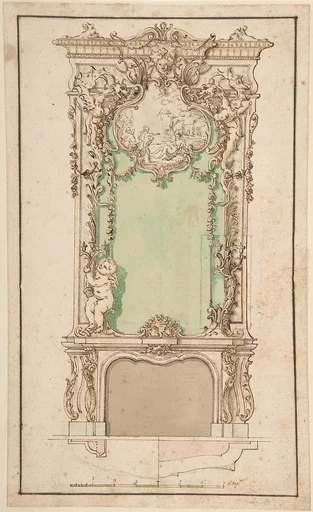 Design for Mantelpiece and Elaborate Overmantel