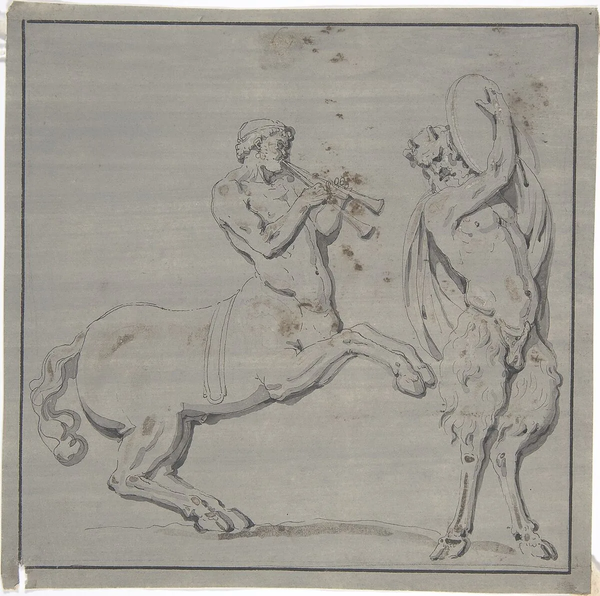 Bacchic Scene of Centaur Playing Horns and Satyr with Drum — Anonymous, French, 18th century
