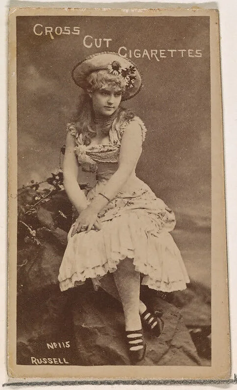 Card Number 115, Lillian Russell, from the Actors and Actresses series (N145-1) issued by Duke Sons & Co. to promote Cross Cut Cigarettes — W. Duke, Sons & Co.