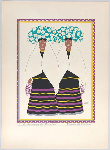 Plate 9: two Tuxpan women from the state of Jalisco, from 'Trajes regionales mexicanos' (regional Mexican dress) — Editorial Atlante|Carlos Mérida