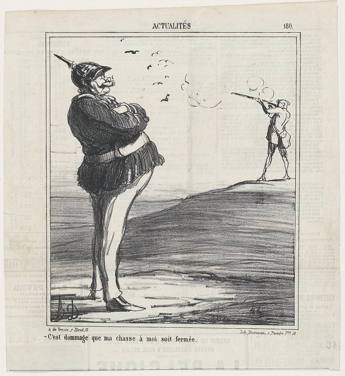 What a shame that I am not allowed go hunting, from 'News of the day,' published in Le Charivari, September 7, 1867 — Honoré Daumier|Arnaud de Vresse|Destouches