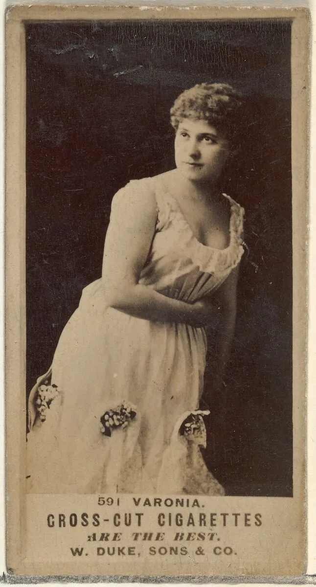 Card Number 591, Varonia, from the Actors and Actresses series (N145-3) issued by Duke Sons & Co. to promote Cross Cut Cigarettes — W. Duke, Sons & Co.