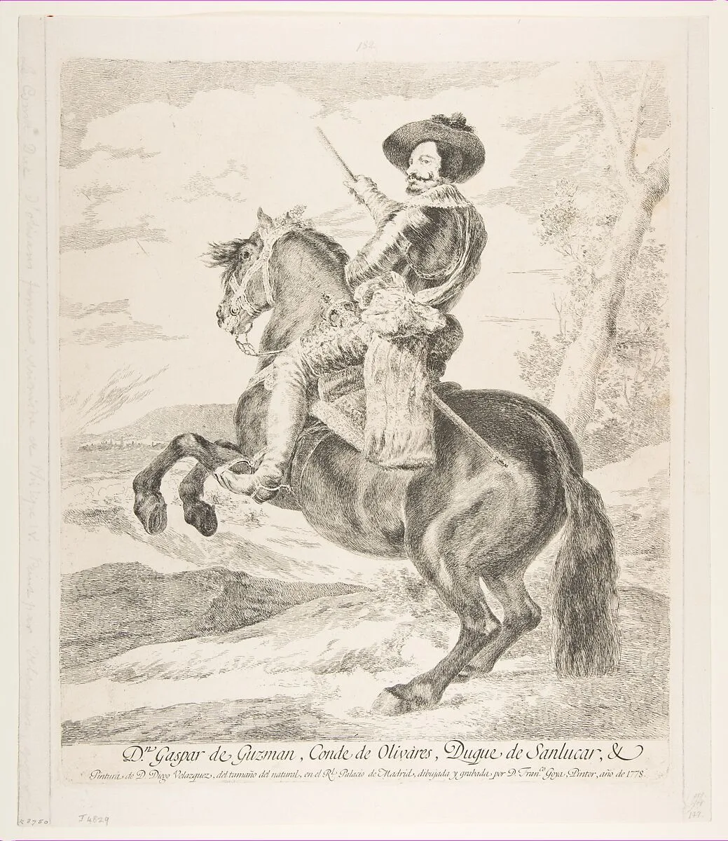 Gaspar de Guzmán, Count Duke of Olivares on horseback, after Velázquez — Velázquez (Diego Rodríguez de Silva y Velázquez)|Goya (Francisco de Goya y Lucientes)