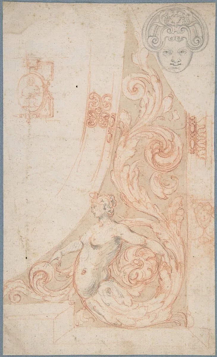 Frame Design with Antique Design, and other sketches — Anonymous, Italian, 17th century