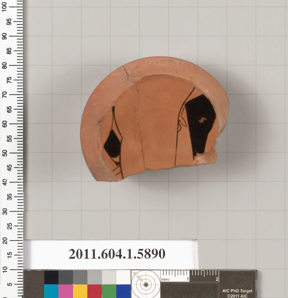 Terracotta fragment of a kylix (drinking cup) — Epiktetos