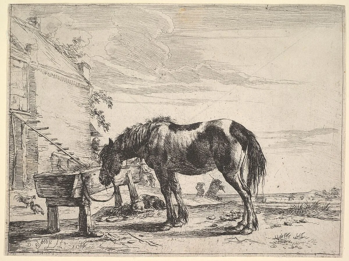 Horse Bound to a Feeding Trough — Dirck Stoop