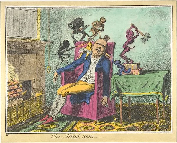 The Headache, A Print after George Cruikshank — Enrique Chagoya|C. R. Ettinger Studio|Silicon Gallery Fine Art Prints|Magnolia Editions|Philagrafika 2010|George Cruikshank|Rosenbach Museum and Library