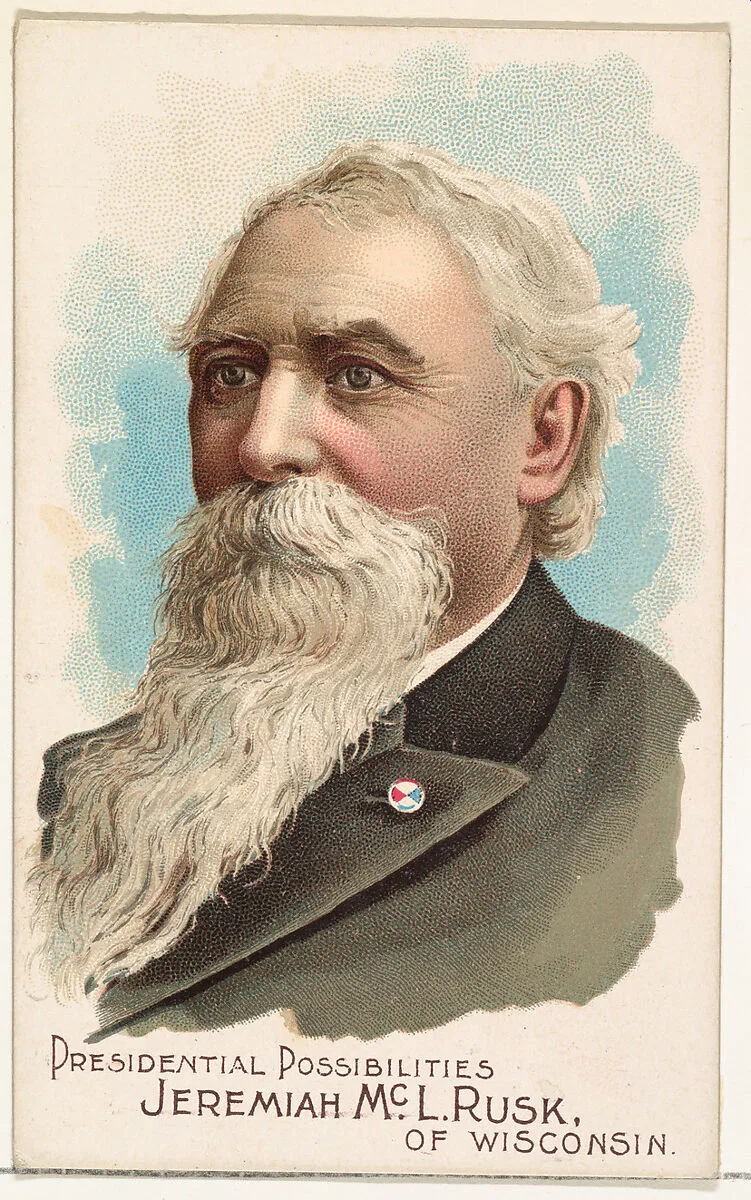 Jeremiah McL. Rusk of Wisconsin, from the Presidential Possibilities series (N124) issued by Duke Sons & Co. to promote Honest Long Cut Tobacco — W. Duke, Sons & Co.|The Giles Company