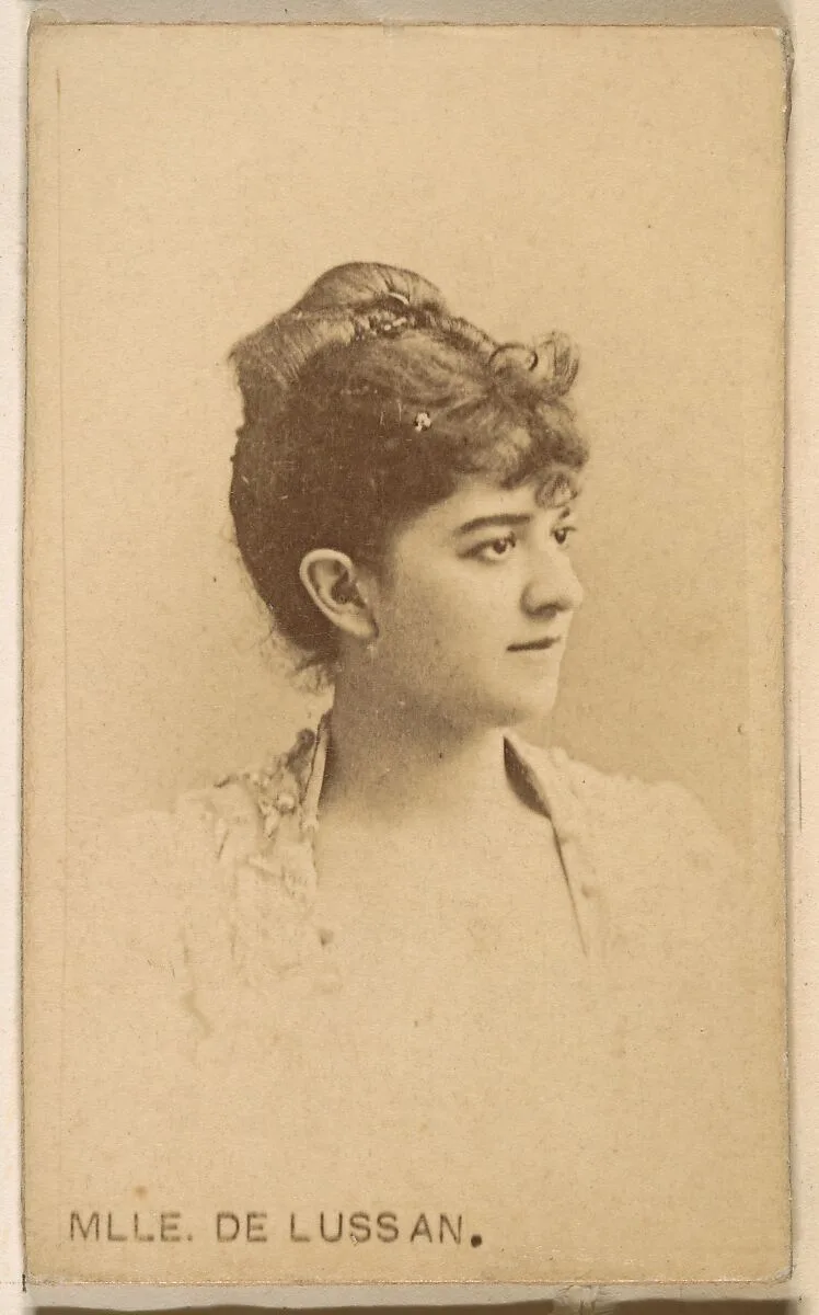 Mlle. De Lussan, from the Actresses series (N246), Type 1, issued by Kinney Brothers to promote Sporting Extra Cigarettes — Kinney Brothers Tobacco Company
