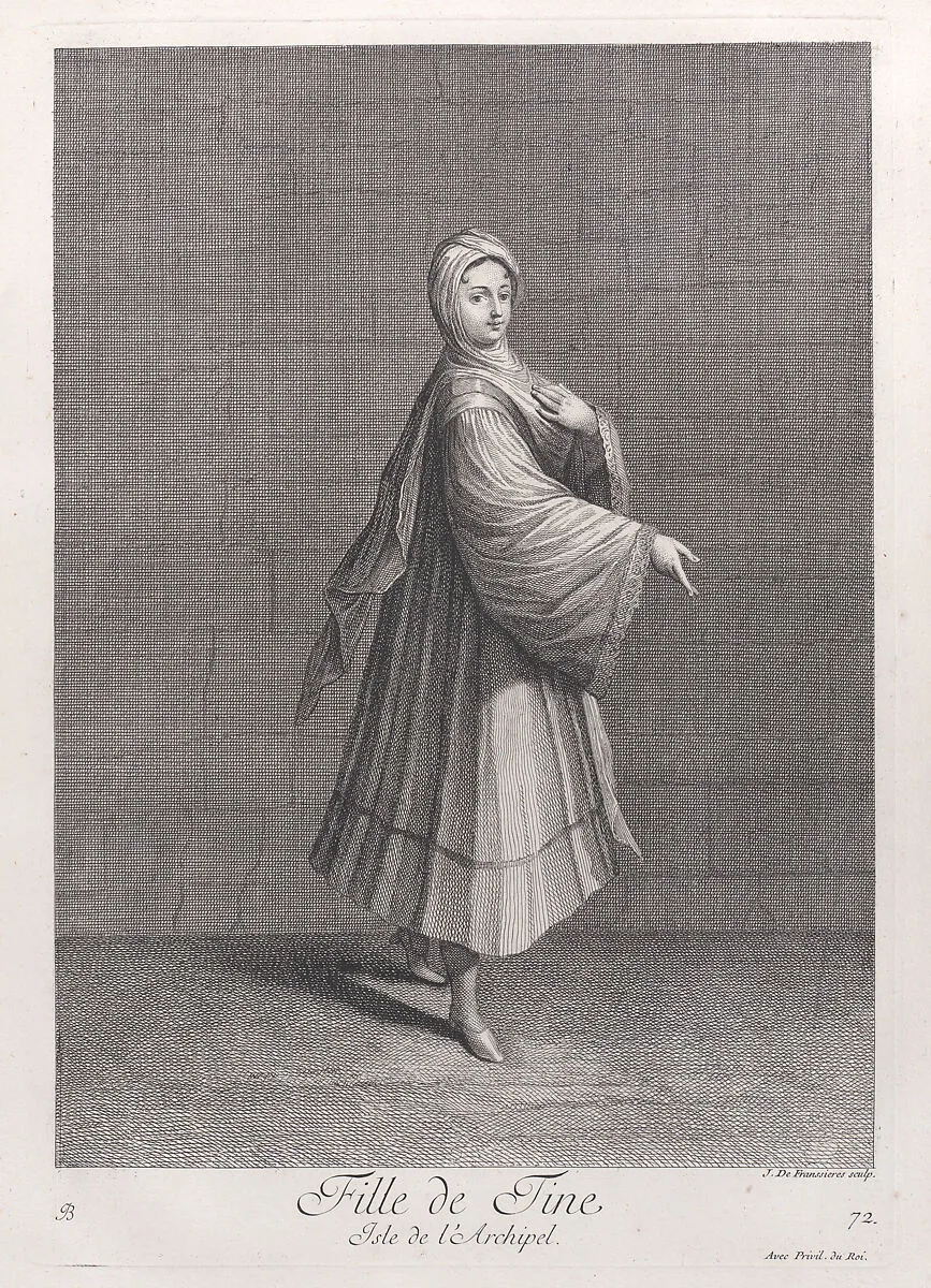 Fille de Tine, Isle de l'Archipel, plate 72 from "Recueil de cent estampes représentent differentes nations du Levant" — Jacques le Hay|Jacques de Franssières|Jean Baptiste Vanmour