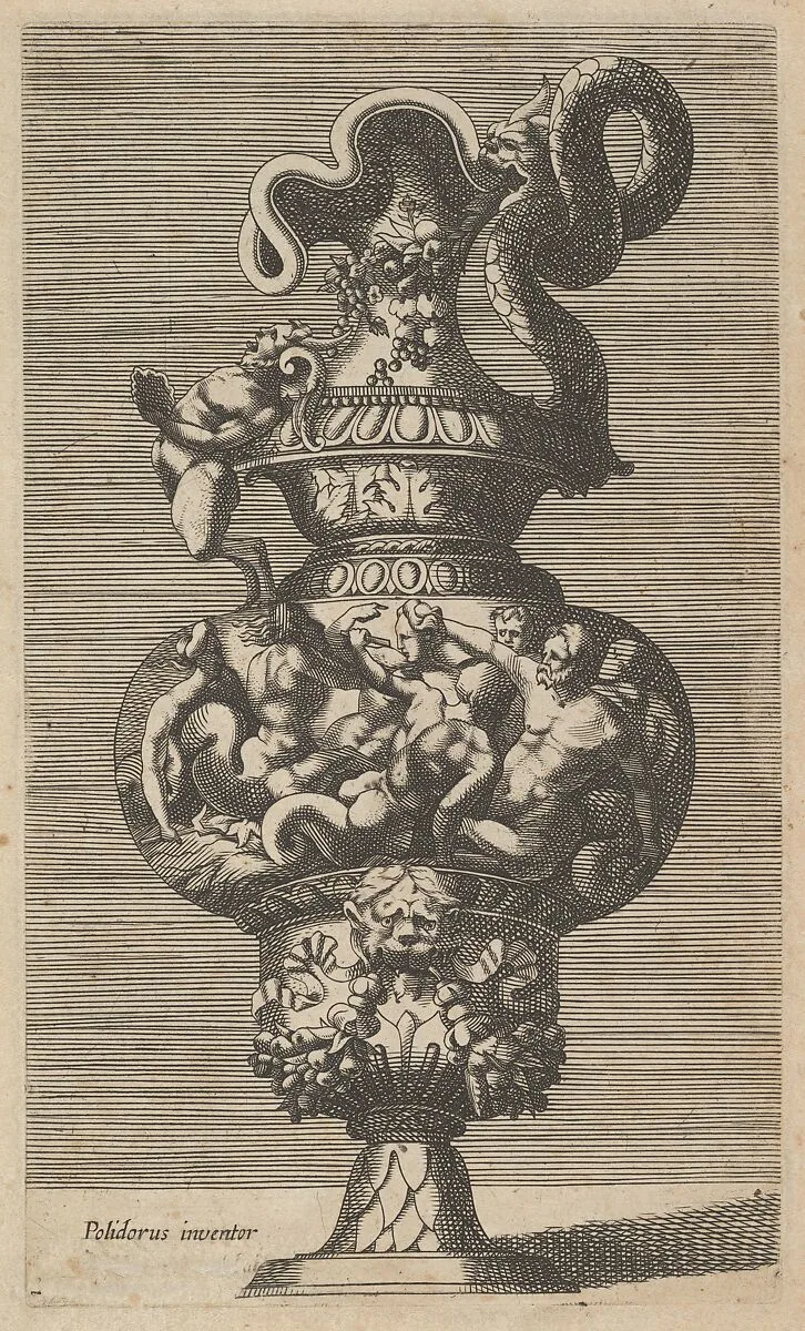 Vase with a Group of Mermaids, Mermen and Sea Centaurs — Claes Jansz. Visscher|René Boyvin|Frederick de Wit|Polidoro da Caravaggio