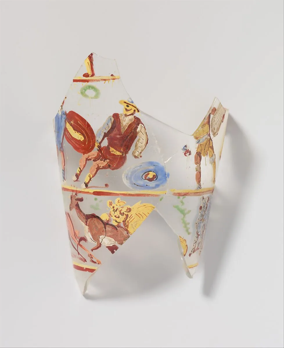 Glass fragmentary beaker with painted decoration — Unknown