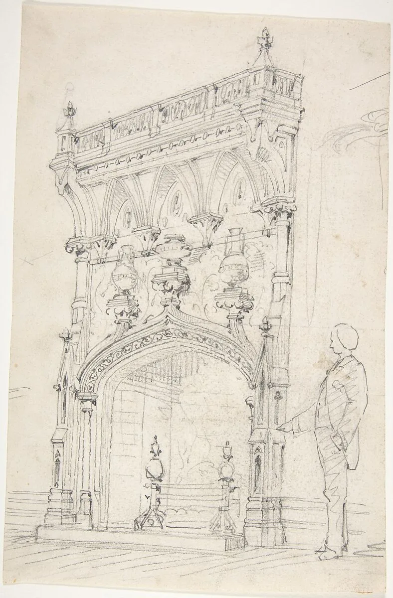 Design for a Tall Chimneypiece, Decorated with Vases — Anonymous, British, 19th century