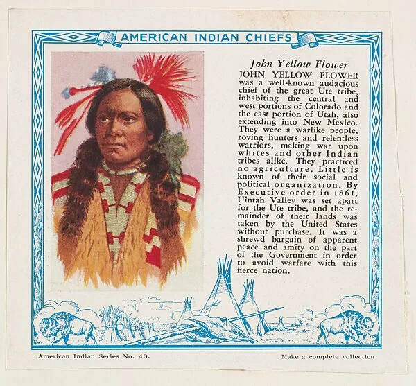 John Yellow Flower, No. 40, collector card from the American Indian Series (D6), issued by the Kelley Baking Company to promote Kelley's Bread — Kelley Baking Company