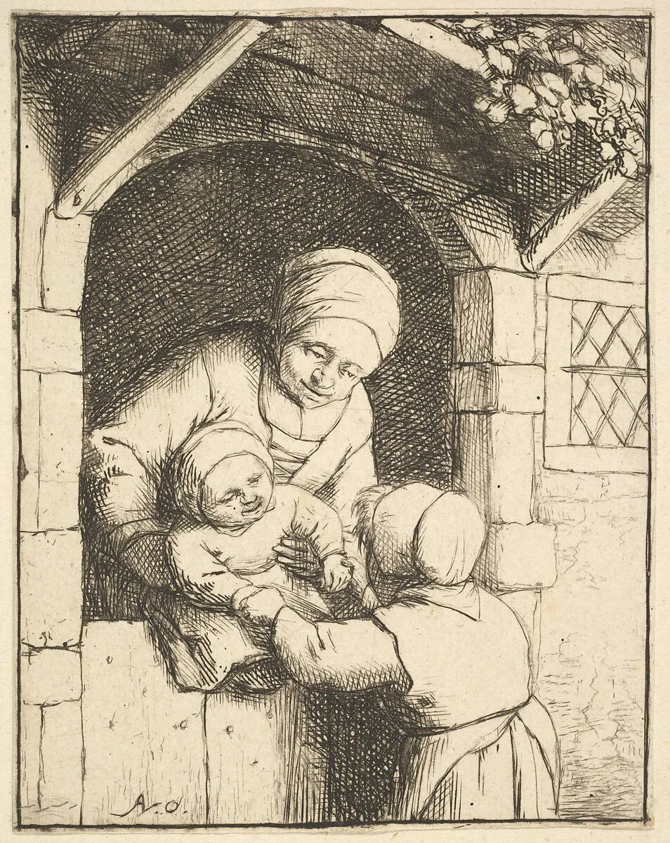 Little Girl Playing with a Baby in its Mother's Arms — Adriaen van Ostade