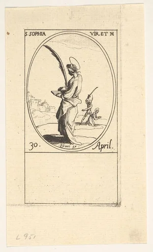 Martyrdom of Saint Sophia, an oval composition, from the series 'Les images de tous les saints et saintes de l'année' (Images of all the saints of the year)